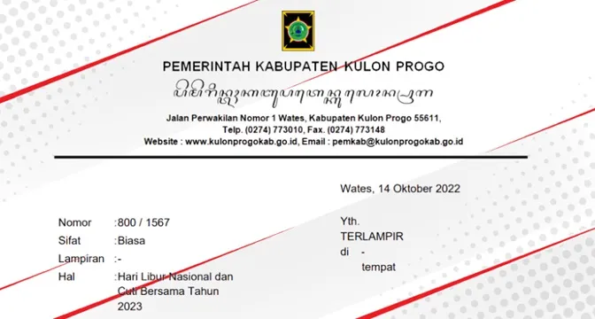Surat Pemberitahuan Libnas dan Cutber Tahun 2023